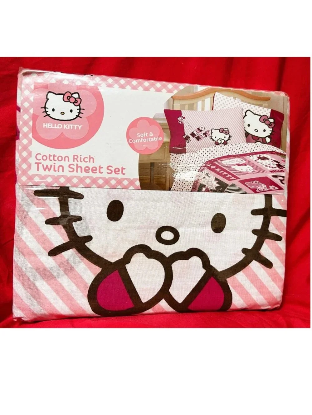 NEW~TWIN sz~vtg Sanrio Hello Kitty cat pink Comforter+Sheet set~4pc Cotton Rich